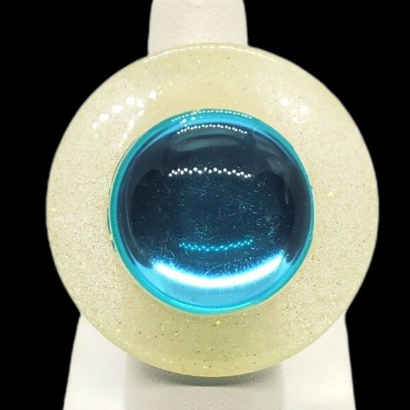 Adjustable White & Blue Sparkly Large Ring - Picture 1 of 6